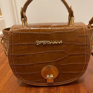 Persaman New York Made in Italy Irene Bag Croco Embossed Carmel Leather NWT